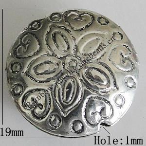 Hollow Bali Beads Zinc Alloy Jewelry Findings, Lead-free Flat Round 19mm Hole:1mm, Sold by PC