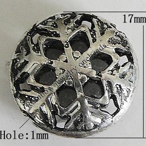 Hollow Bali Beads Zinc Alloy Jewelry Findings, Lead-free Flat Round 17mm Hole:1mm, Sold by PC