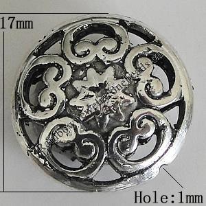 Hollow Bali Beads Zinc Alloy Jewelry Findings, Lead-free Flat Round 17mm Hole:1mm, Sold by PC