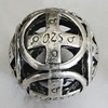 Hollow Bali Beads Zinc Alloy Jewelry Findings, Lead-free Round 25mm Hole:2.5mm, Sold by PC