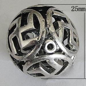 Hollow Bali Beads Zinc Alloy Jewelry Findings, Lead-free Round 25mm Hole:2.5mm, Sold by PC