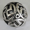 Hollow Bali Beads Zinc Alloy Jewelry Findings, Lead-free Round 25mm Hole:2.5mm, Sold by PC