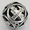 Hollow Bali Beads Zinc Alloy Jewelry Findings, Lead-free Round 25mm Hole:2.5mm, Sold by PC