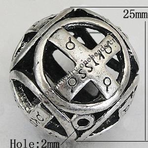 Hollow Bali Beads Zinc Alloy Jewelry Findings, Lead-free Round 25mm Hole:2.5mm, Sold by PC