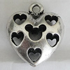 Hollow Bali Pendants Zinc Alloy Jewelry Findings, Lead-free Heart 23x20mm Hole:2.5mm, Sold by PC