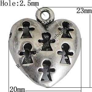 Hollow Bali Pendants Zinc Alloy Jewelry Findings, Lead-free Heart 23x20mm Hole:2.5mm, Sold by PC