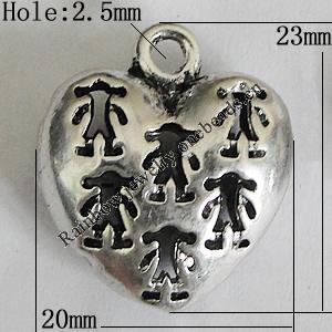 Hollow Bali Pendants Zinc Alloy Jewelry Findings, Lead-free Heart 23x20mm Hole:2.5mm, Sold by PC