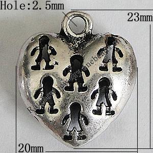 Hollow Bali Pendants Zinc Alloy Jewelry Findings, Lead-free Heart 23x20mm Hole:2.5mm, Sold by PC