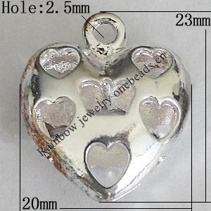 Hollow Bali Pendants Zinc Alloy Jewelry Findings, Lead-free Heart 23x20mm Hole:2.5mm, Sold by PC