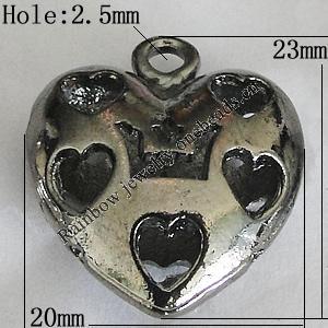 Hollow Bali Pendants Zinc Alloy Jewelry Findings, Lead-free Heart 23x20mm Hole:2.5mm, Sold by PC