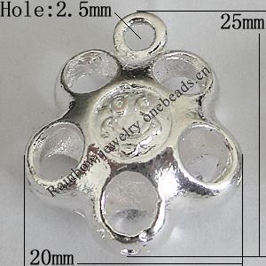 Hollow Bali Pendants Zinc Alloy Jewelry Findings, Lead-free Flower 25x20mm Hole:2.5mm, Sold by PC