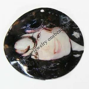 Capiz Shell Pendant, Printing, Flat round, 60x60x2mm, Hole:Approx 2.5mm, Sold by PC