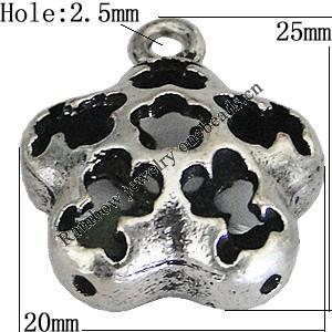 Hollow Bali Pendants Zinc Alloy Jewelry Findings, Lead-free Flower 25x20mm Hole:2.5mm, Sold by PC