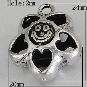 Hollow Bali Pendants Zinc Alloy Jewelry Findings, Lead-free Flower 24x20mm Hole:2.5mm, Sold by PC