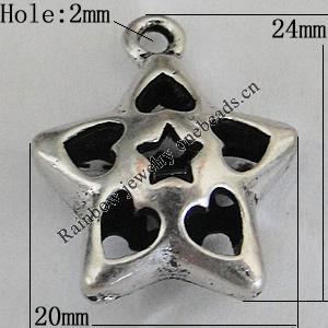 Hollow Bali Pendants Zinc Alloy Jewelry Findings, Lead-free Star 24x20mm Hole:2mm, Sold by PC