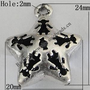 Hollow Bali Pendants Zinc Alloy Jewelry Findings, Lead-free Star 24x20mm Hole:2mm, Sold by PC