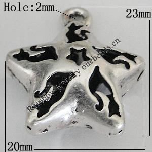 Hollow Bali Pendants Zinc Alloy Jewelry Findings, Lead-free Star 23x20mm Hole:2mm, Sold by PC