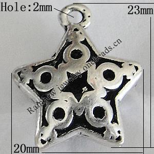 Hollow Bali Pendants Zinc Alloy Jewelry Findings, Lead-free Star 23x20mm Hole:2mm, Sold by PC