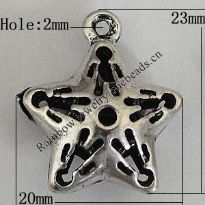 Hollow Bali Pendants Zinc Alloy Jewelry Findings, Lead-free Star 23x20mm Hole:2mm, Sold by PC