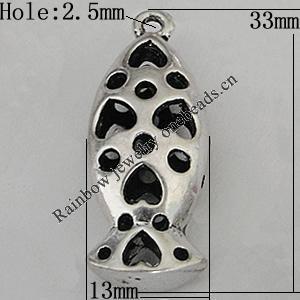 Hollow Bali Pendants Zinc Alloy Jewelry Findings, Lead-free Fish 33x13mm Hole:2.5mm, Sold by PC