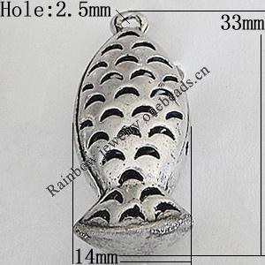 Hollow Bali Pendants Zinc Alloy Jewelry Findings, Lead-free Fish 33x14mm Hole:2.5mm, Sold by PC