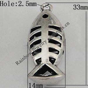 Hollow Bali Pendants Zinc Alloy Jewelry Findings, Lead-free Fish 33x14mm Hole:2.5mm, Sold by PC