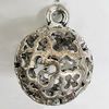Hollow Bali Pendants Zinc Alloy Jewelry Findings, Lead-free Round 30x23mm Hole:3mm, Sold by PC