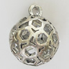 Hollow Bali Pendants Zinc Alloy Jewelry Findings, Lead-free Round 30x23mm Hole:2.5mm, Sold by PC