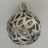 Hollow Bali Pendants Zinc Alloy Jewelry Findings, Lead-free Round 35x28mm Hole:4mm, Sold by PC