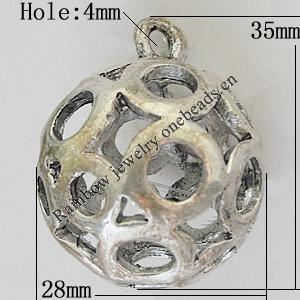 Hollow Bali Pendants Zinc Alloy Jewelry Findings, Lead-free Round 35x28mm Hole:4mm, Sold by PC