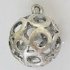 Hollow Bali Pendants Zinc Alloy Jewelry Findings, Lead-free Round 35x28mm Hole:4mm, Sold by PC