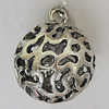 Hollow Bali Pendants Zinc Alloy Jewelry Findings, Lead-free Round 35x28mm Hole:4mm, Sold by PC