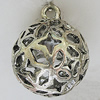 Hollow Bali Pendants Zinc Alloy Jewelry Findings, Lead-free Round 35x28mm Hole:4mm, Sold by PC