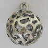 Hollow Bali Pendants Zinc Alloy Jewelry Findings, Lead-free Round 35x28mm Hole:4mm, Sold by PC