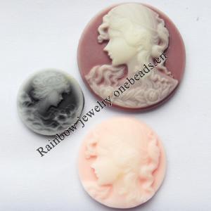 Cameos Resin Beads, No-Hole Jewelry findings, Mixed style, Mixed size，About:23-40mm, Sold by Group