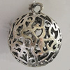 Hollow Bali Pendants Zinc Alloy Jewelry Findings, Lead-free Round 35x28mm Hole:4mm, Sold by PC