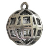Hollow Bali Pendants Zinc Alloy Jewelry Findings, Lead-free Round 35x28mm Hole:4mm, Sold by PC