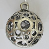 Hollow Bali Pendants Zinc Alloy Jewelry Findings, Lead-free Round 35x28mm Hole:4mm, Sold by PC