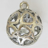 Hollow Bali Pendants Zinc Alloy Jewelry Findings, Lead-free Round 35x28mm Hole:4mm, Sold by PC
