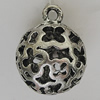 Hollow Bali Pendants Zinc Alloy Jewelry Findings, Lead-free Round 30x24mm Hole:3mm, Sold by PC