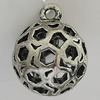 Hollow Bali Pendants Zinc Alloy Jewelry Findings, Lead-free Round 30x24mm Hole:3mm, Sold by PC