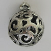 Hollow Bali Pendants Zinc Alloy Jewelry Findings, Lead-free Round 30x24mm Hole:3mm, Sold by PC