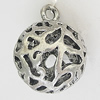 Hollow Bali Pendants Zinc Alloy Jewelry Findings, Lead-free Round 30x24mm Hole:3mm, Sold by PC