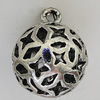 Hollow Bali Pendants Zinc Alloy Jewelry Findings, Lead-free Round 30x24mm Hole:3mm, Sold by PC