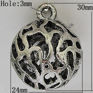 Hollow Bali Pendants Zinc Alloy Jewelry Findings, Lead-free Round 30x24mm Hole:3mm, Sold by PC