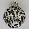 Hollow Bali Pendants Zinc Alloy Jewelry Findings, Lead-free Round 30x24mm Hole:3mm, Sold by PC