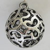 Hollow Bali Pendants Zinc Alloy Jewelry Findings, Lead-free Round 36x30mm Hole:3.5mm, Sold by PC