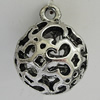 Hollow Bali Pendants Zinc Alloy Jewelry Findings, Lead-free Round 30x24mm Hole:3mm, Sold by PC