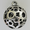 Hollow Bali Pendants Zinc Alloy Jewelry Findings, Lead-free Round 30x24mm Hole:3mm, Sold by PC