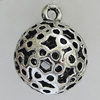 Hollow Bali Pendants Zinc Alloy Jewelry Findings, Lead-free Round 30x24mm Hole:3mm, Sold by PC